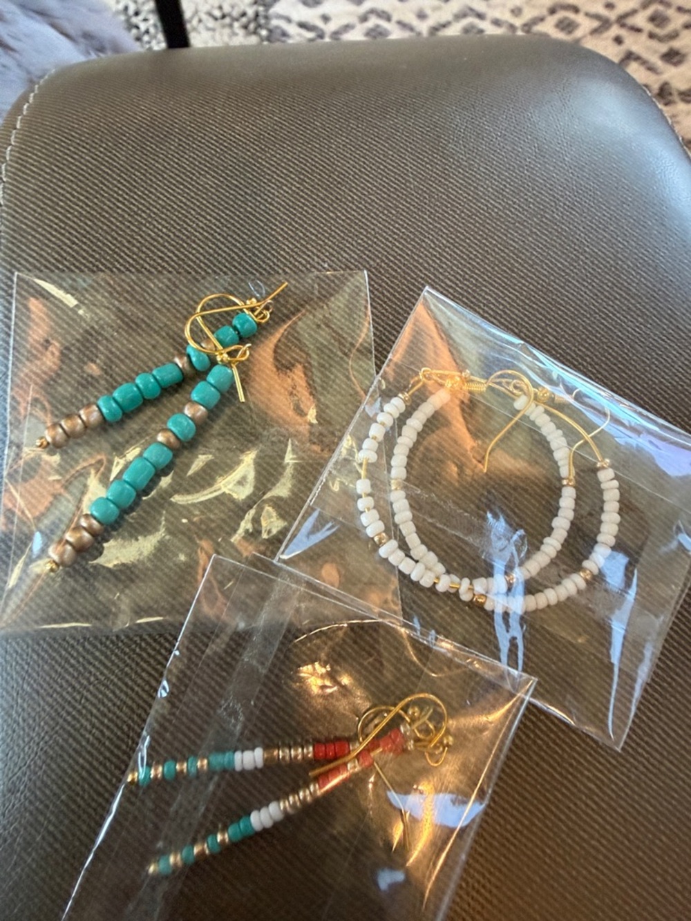 Beaded Hoop & Drop Earring Set in Turquoise, White, Gold